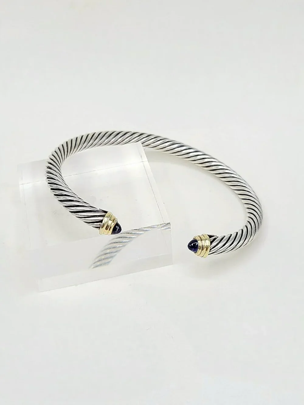 David Yurman Cable Cuff Bracelet w/ Iolite & 14K Yellow Gold - 5mm - Size Medium